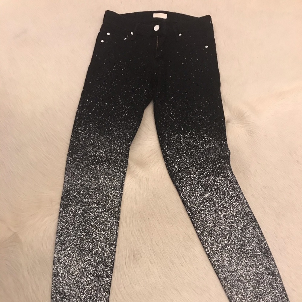 Black to Silver Ombre Glitter Skinny Jeans - Women
